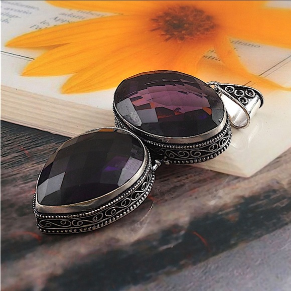 Antique Amethyst Pendant Necklace, Sterling Silver, Charm Gemstone, State… - Picture 5 of 5